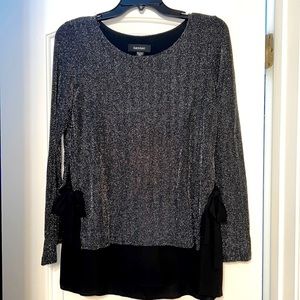 Karen Kane Black Silver Sequined Top with Ties/Bows on sides